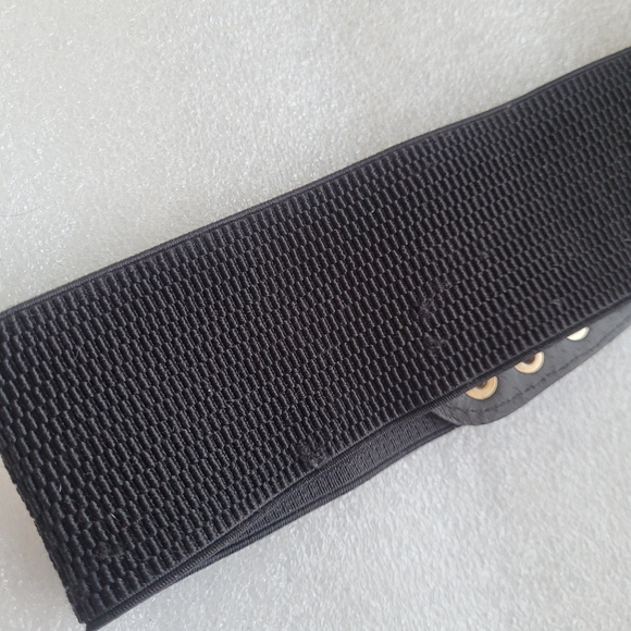 Studded Elastic Waist Belt Faux Leather with Gold Buckle - Picture 9 of 11